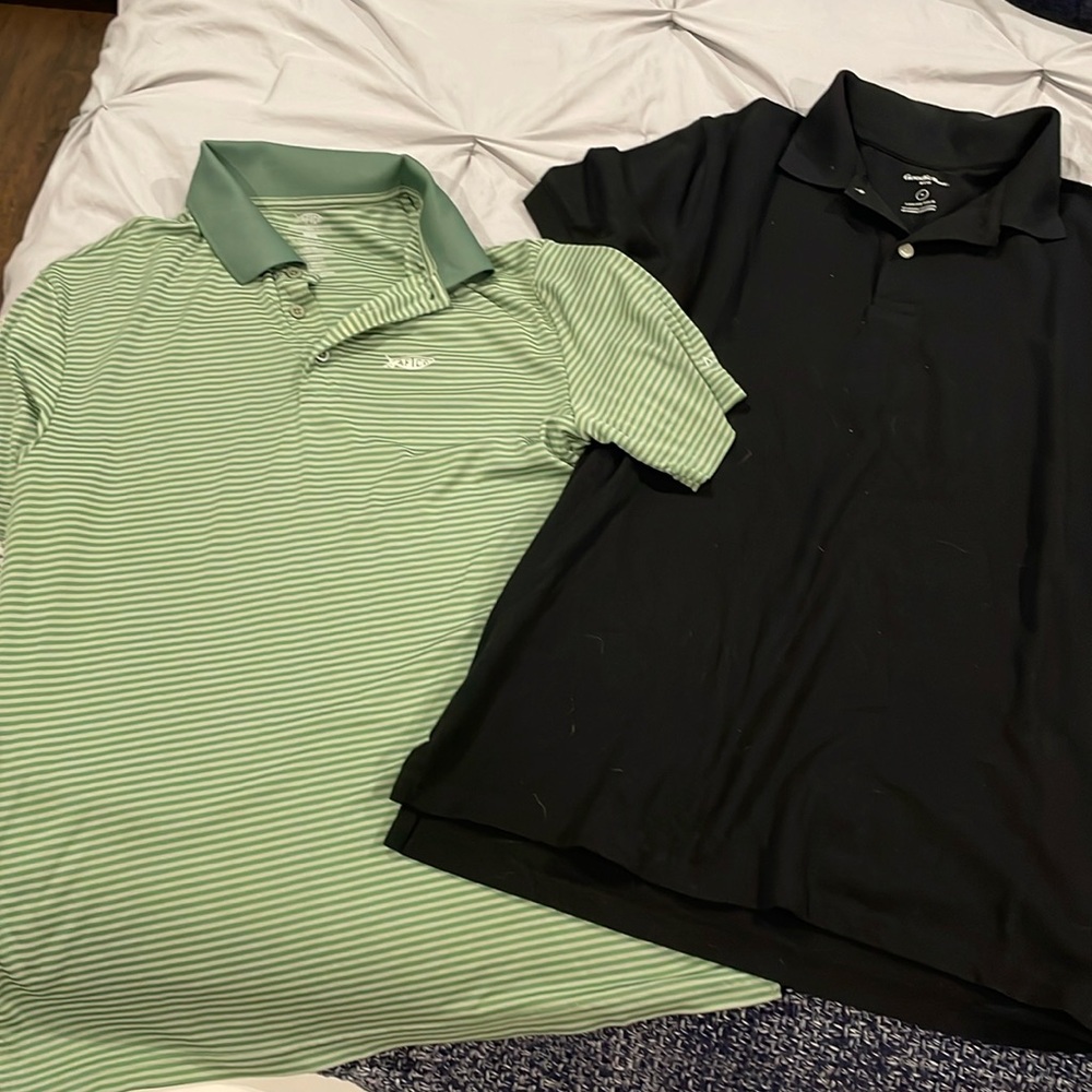 2 men’s short sleeved polos, size medium